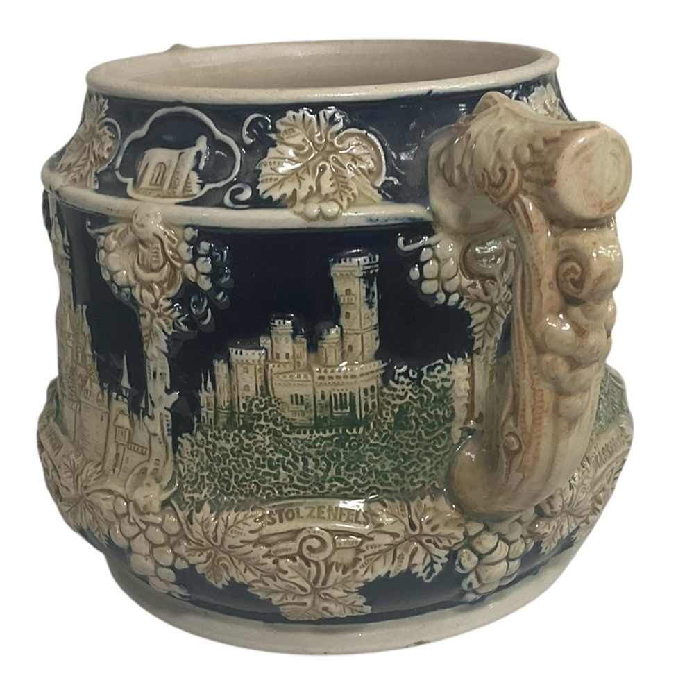 Wick-Werke Germany Stoneware Stein Bowl Castle Scene Grapevine Relief No Lid - Picture 6 of 10
